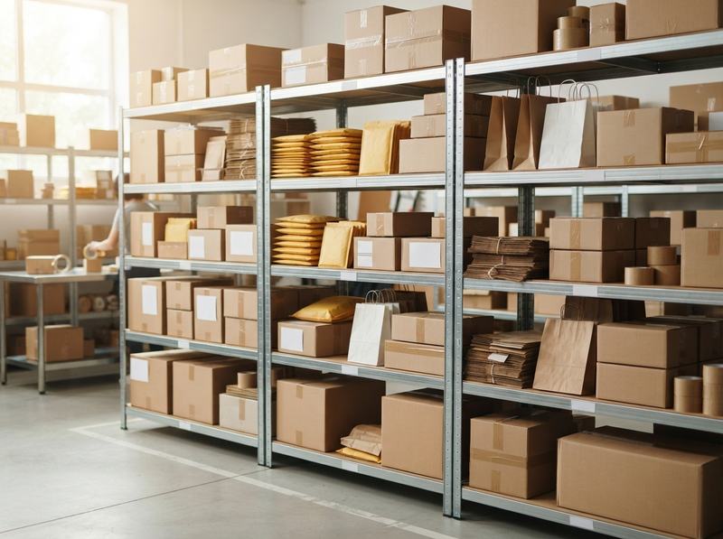 Estanterías ordenadas con paquetes de compras por internet